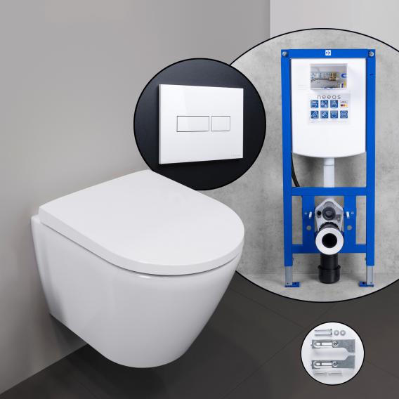 Duravit D-Neo Compact complete SET wall-mounted toilet with neeos pre-wall element flush plate with rectangular button in
