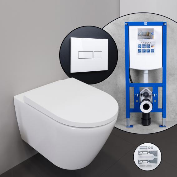 Duravit D-Neo complete SET wall-mounted toilet with neeos pre-wall element, flush plate with rectangular button in