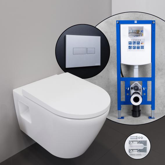 Duravit D-Neo complete SET wall-mounted toilet with neeos pre-wall element, flush plate with rectangular button in