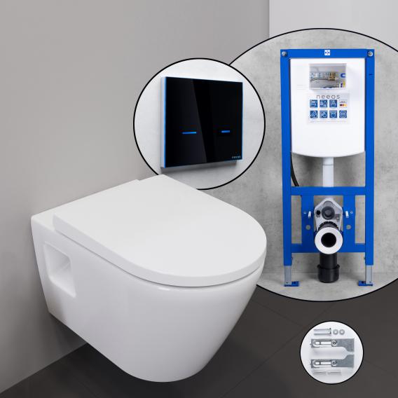 Duravit D-Neo complete SET wall-mounted toilet with neeos pre-wall element, flush plate with electronic actuation