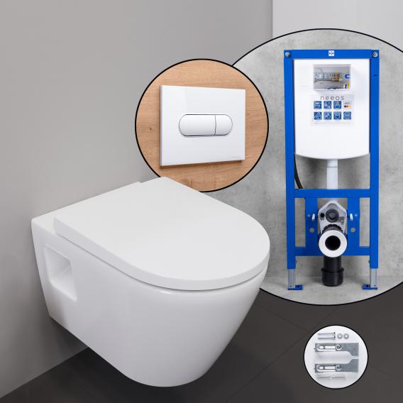 Duravit D-Neo complete SET wall-mounted toilet with neeos pre-wall element, flush plate with oval button in