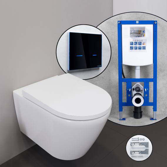 Duravit D-Neo 全套壁掛式馬桶，帶有 neeos 預牆元件、帶電子驅動的沖水板