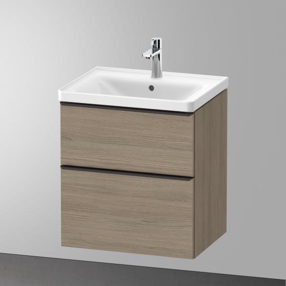 Duravit D-Neo 梳妝台配有 2 個拉出式隔層，赤土橡木