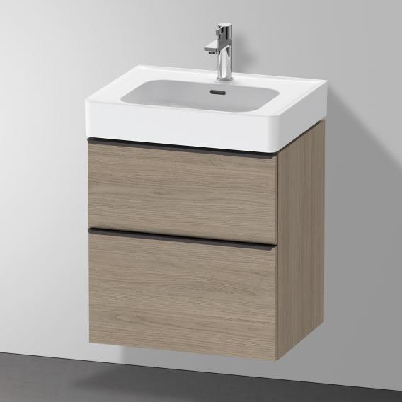 Duravit D-Neo 梳妝台配有 2 個拉出式隔層，赤土橡木