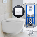 Duravit Happy D.2 complete SET wall-mounted toilet with neeos pre-wall element, flush plate with rectangular button in