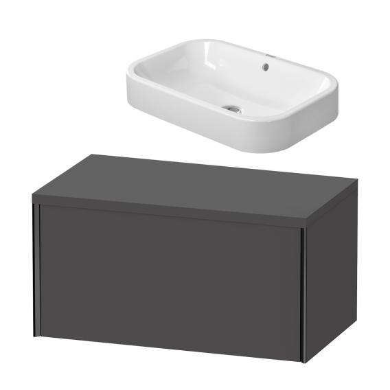 Duravit Happy D.2. Plus countertop washbasin with XViu countertop and vanity unit with 1 pull-out compartment matt graphite, profile matt black, without interior system