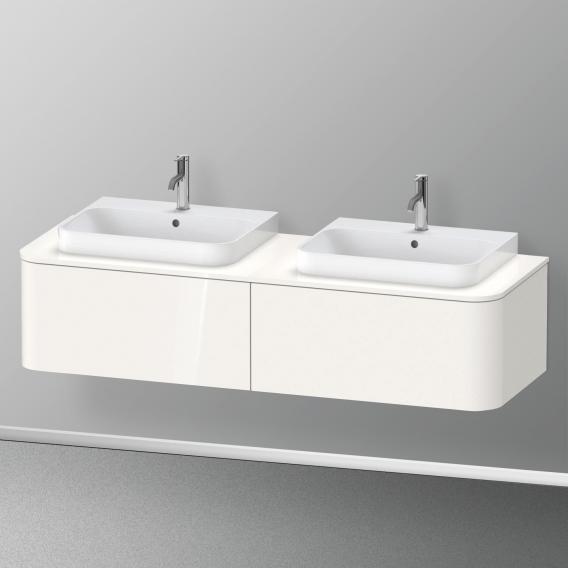 Duravit Happy D.2 Plus 梳妝台配有 2 個可拉出的隔間，用於放置檯面和梳妝台洗臉盆，內部系統為楓木