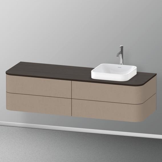 Duravit Happy D.2 Plus 梳妝台配有 4 個可拉出的檯面和檯面洗臉盆隔層，內部系統採用楓木