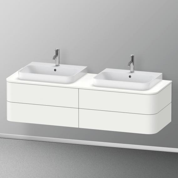 Duravit Happy D.2 Plus 梳妝台配有 4 個可拉出的隔間，用於放置檯面和梳妝台洗臉盆，內部系統採用胡桃木材質