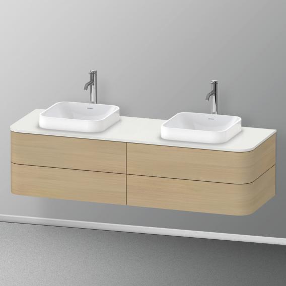 Duravit Happy D.2 Plus 梳妝台配有 4 個可拉出的檯面和檯面洗臉盆隔層，內部系統採用楓木