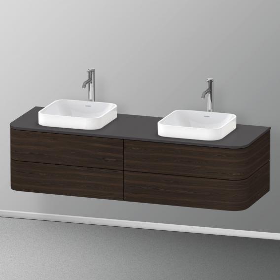 Duravit Happy D.2 Plus 梳妝台配有 4 個可拉出的檯面和檯面洗臉盆隔層，內部系統採用楓木