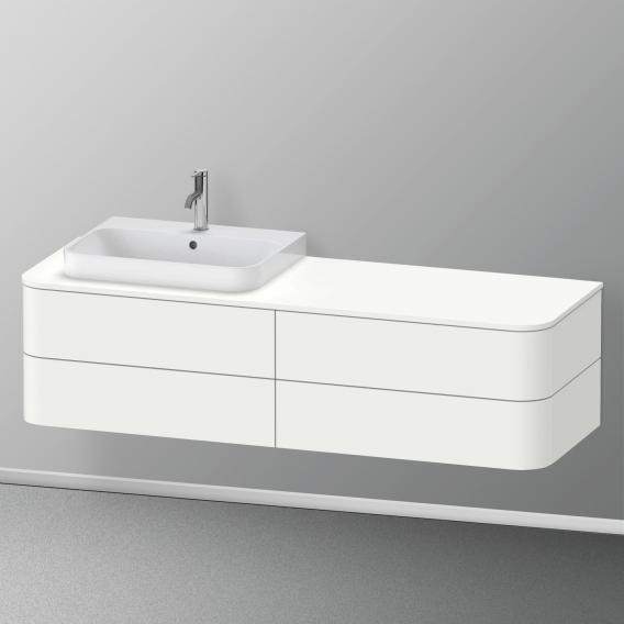 Duravit Happy D.2 Plus 梳妝台配有 4 個可拉出的隔間，用於放置檯面和梳妝台洗臉盆，內部系統採用胡桃木材質