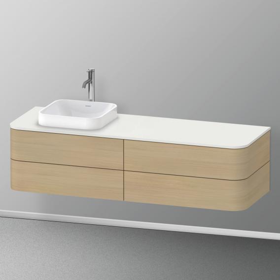 Duravit Happy D.2 Plus 梳妝台配有 4 個可拉出的檯面和檯面洗臉盆隔層，內部系統採用楓木
