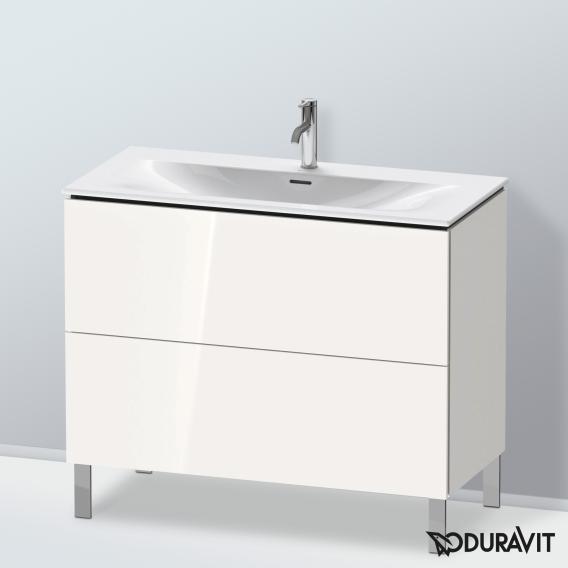 Duravit L-Cube 梳妝台配有 2 個拉出式隔層，內部系統為胡桃木