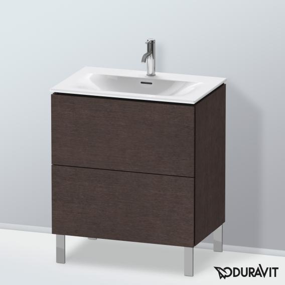 Duravit L-Cube 梳妝台配有 2 個拉出式隔層，內部系統為胡桃木