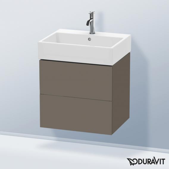 Duravit L-Cube 梳妝台配有 2 個拉出式隔層，內部系統為胡桃木