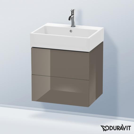 Duravit L-Cube 梳妝台配有 2 個拉出式隔層，內部系統為胡桃木