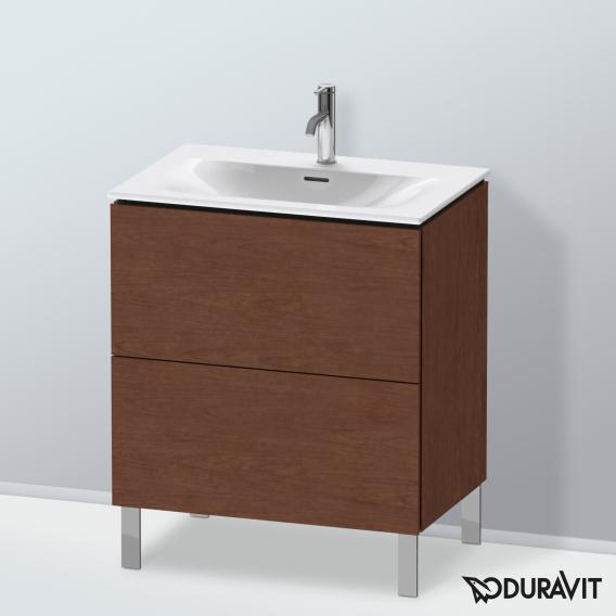 Duravit L-Cube 梳妝台配有 2 個拉出式隔層，內部系統為胡桃木