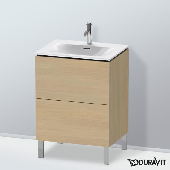 Duravit L-Cube 梳妝台配有 2 個拉出式隔層，內部系統為胡桃木