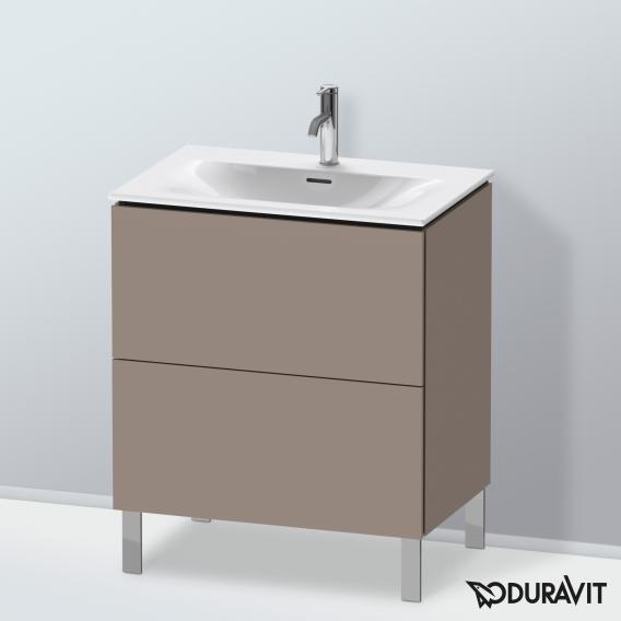 Duravit L-Cube 梳妝台配有 2 個拉出式隔層，內部系統為胡桃木