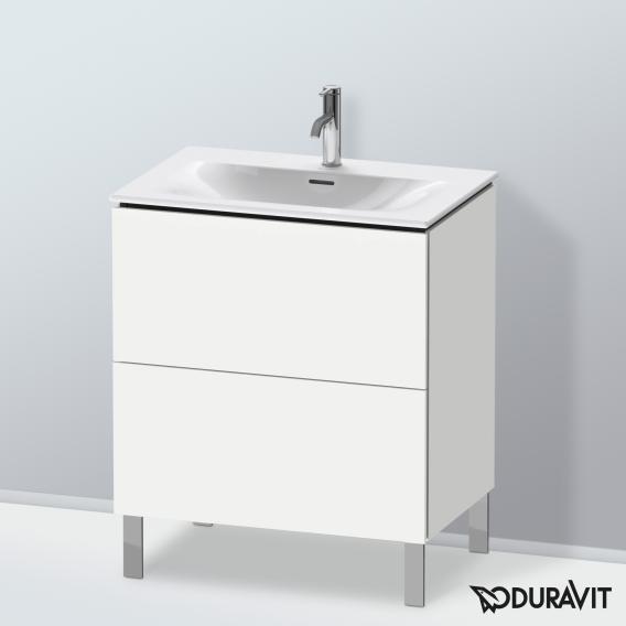 Duravit L-Cube 梳妝台配有 2 個拉出式隔層，內部系統為胡桃木