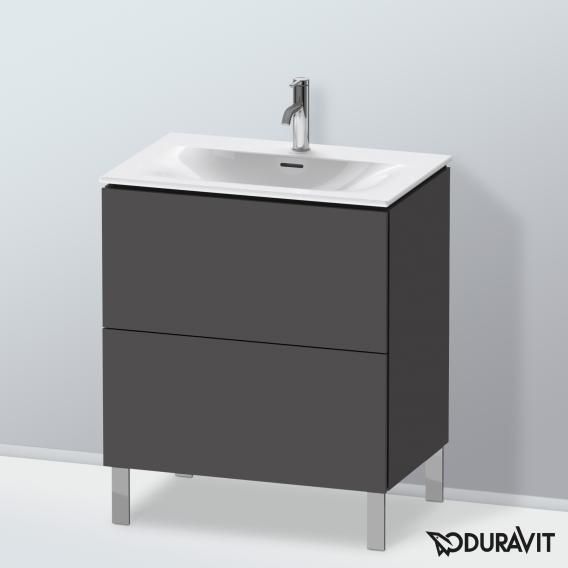 Duravit L-Cube 梳妝台配有 2 個拉出式隔層，內部系統為胡桃木