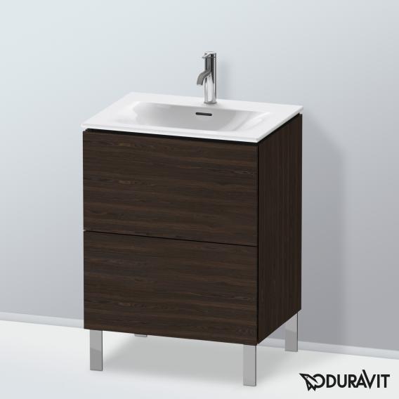 Duravit L-Cube 梳妝台配有 2 個拉出式隔層，內部系統為胡桃木