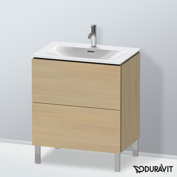 Duravit L-Cube 梳妝台配有 2 個拉出式隔層，內部系統為胡桃木