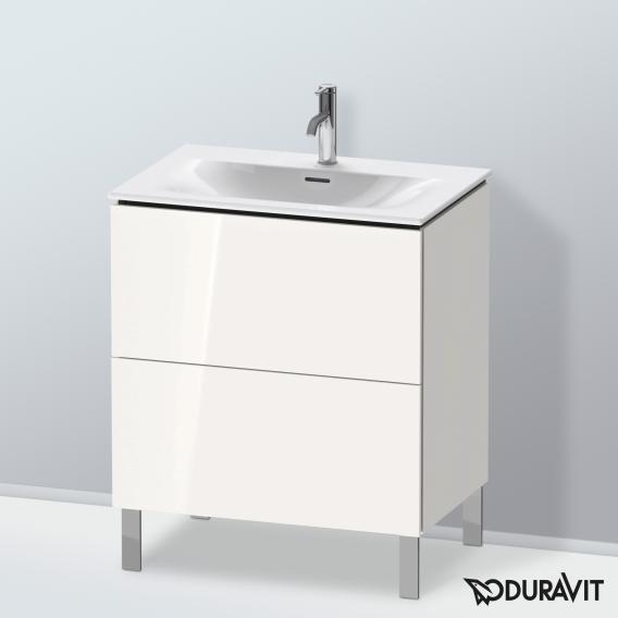 Duravit L-Cube 梳妝台配有 2 個拉出式隔層，內部系統為胡桃木