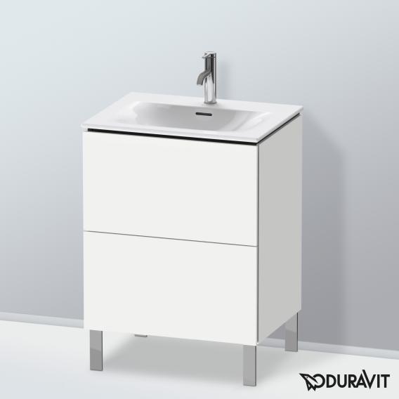 Duravit L-Cube 梳妝台配有 2 個拉出式隔層，內部系統為胡桃木