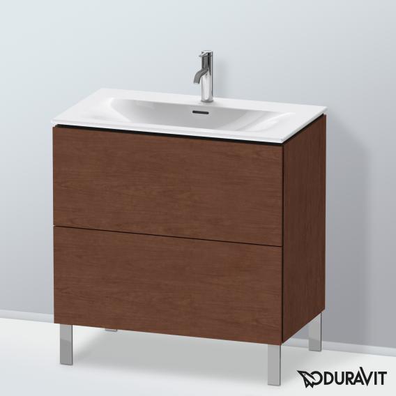 Duravit L-Cube 梳妝台配有 2 個拉出式隔層，內部系統為胡桃木