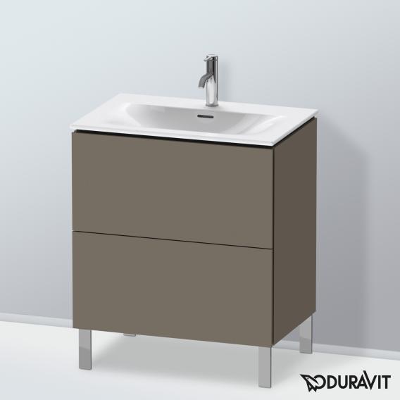 Duravit L-Cube 梳妝台配有 2 個拉出式隔層，內部系統為胡桃木