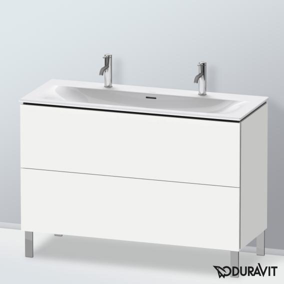 Duravit L-Cube 梳妝台配有 2 個拉出式隔層，內部系統為胡桃木