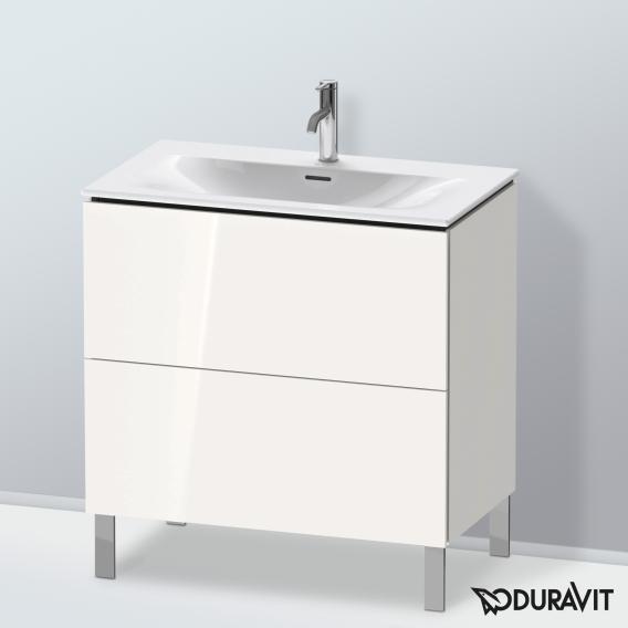 Duravit L-Cube 梳妝台配有 2 個拉出式隔層，內部系統為胡桃木