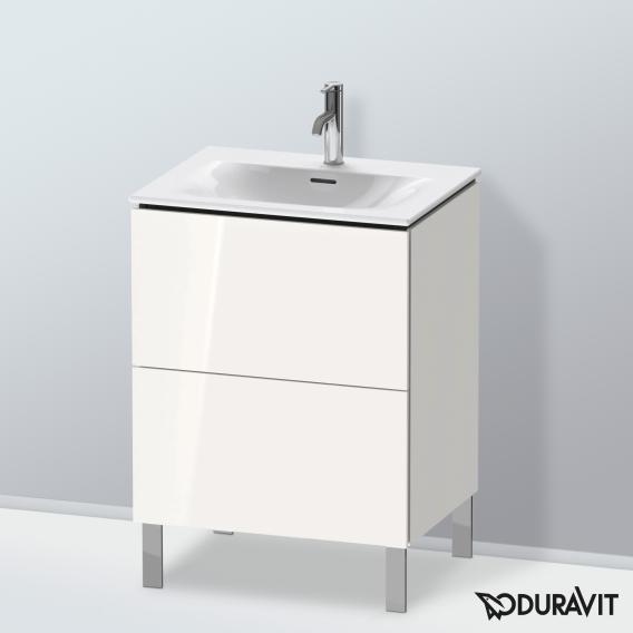 Duravit L-Cube 梳妝台配有 2 個拉出式隔層，內部系統為胡桃木