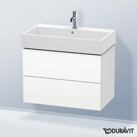 Duravit L-Cube 梳妝台配有 2 個拉出式隔層，內部系統為胡桃木