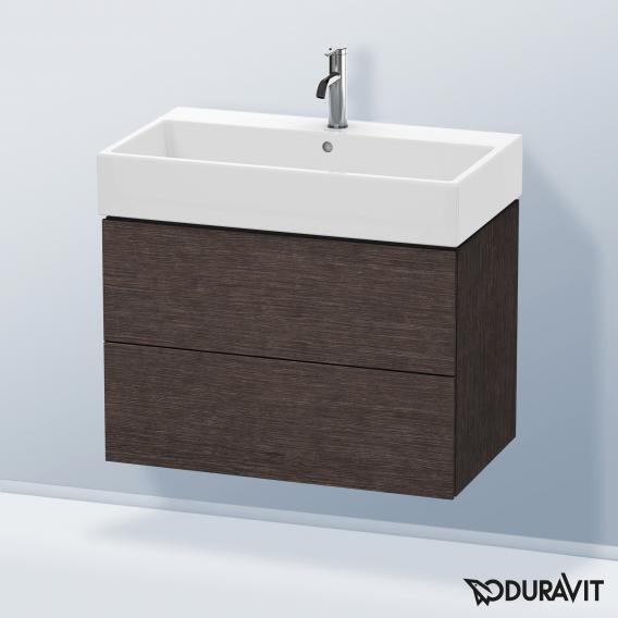 Duravit L-Cube 梳妝台配有 2 個拉出式隔層，內部系統為胡桃木