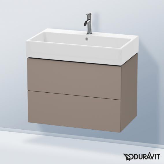 Duravit L-Cube 梳妝台配有 2 個拉出式隔層，內部系統為胡桃木