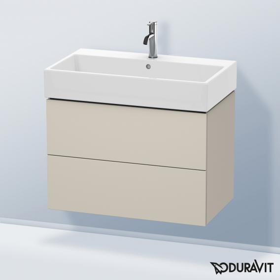 Duravit L-Cube 梳妝台配有 2 個拉出式隔層，內部系統為胡桃木