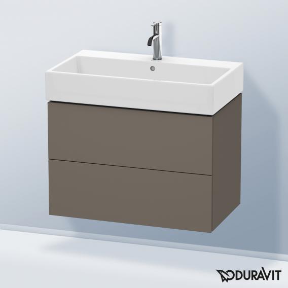 Duravit L-Cube 梳妝台配有 2 個拉出式隔層，內部系統為胡桃木