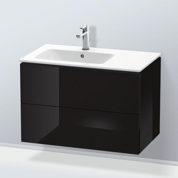 Duravit L-Cube 梳妝台配有 2 個拉出式隔層，內部系統為胡桃木