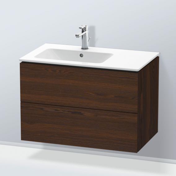 Duravit L-Cube 梳妝台配有 2 個拉出式隔層，內部系統為胡桃木