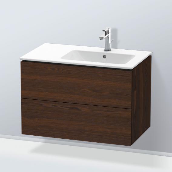 Duravit L-Cube 梳妝台配有 2 個拉出式隔層，內部系統為胡桃木