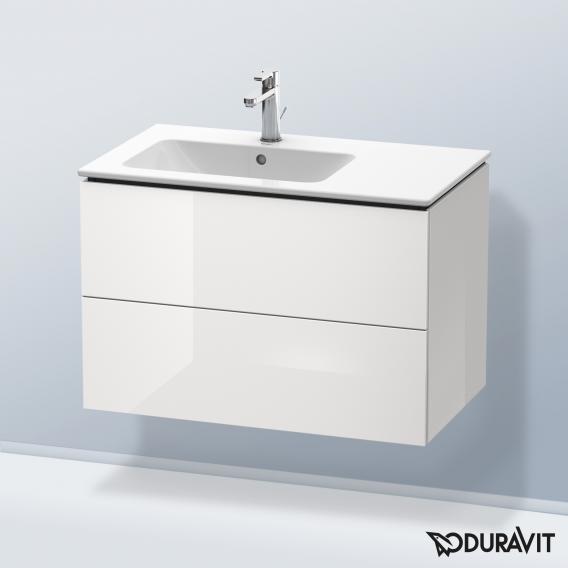 Duravit L-Cube 梳妝台配有 2 個拉出式隔層，內部系統為胡桃木