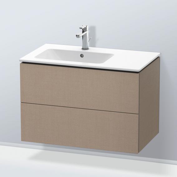 Duravit L-Cube 梳妝台配有 2 個拉出式隔層，內部系統為胡桃木