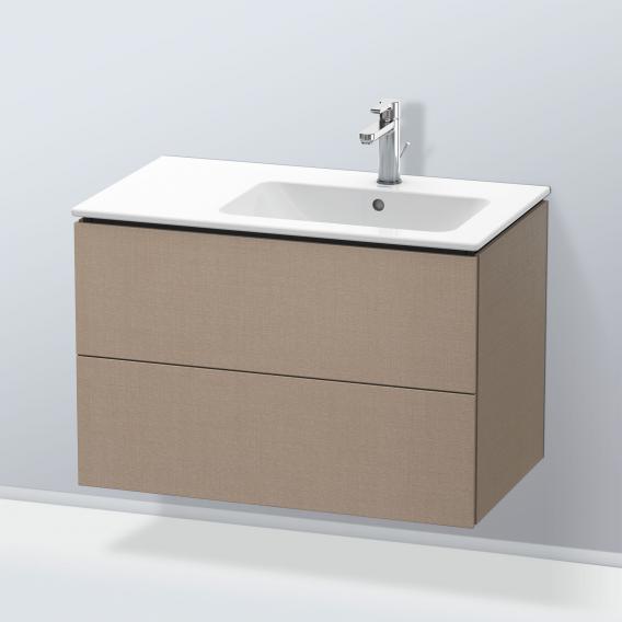 Duravit L-Cube 梳妝台配有 2 個拉出式隔層，內部系統為胡桃木