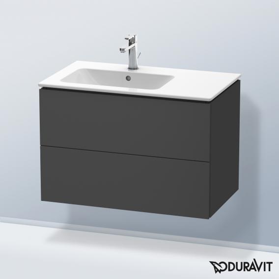 Duravit L-Cube 梳妝台配有 2 個拉出式隔層，內部系統為胡桃木