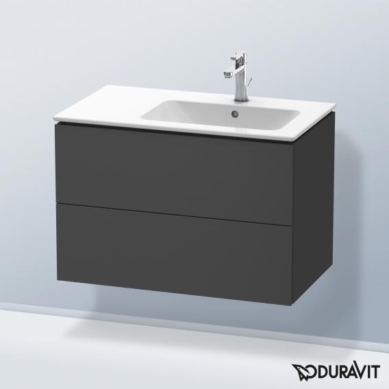 Duravit L-Cube 梳妝台配有 2 個拉出式隔層，內部系統為胡桃木