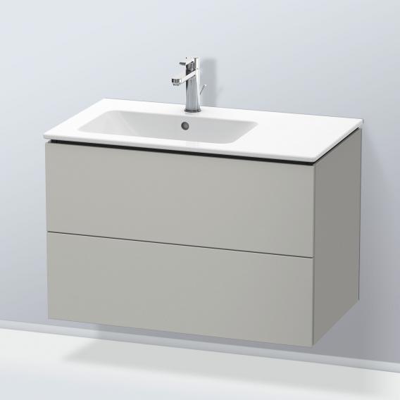 Duravit L-Cube 梳妝台配有 2 個拉出式隔層，內部系統為胡桃木