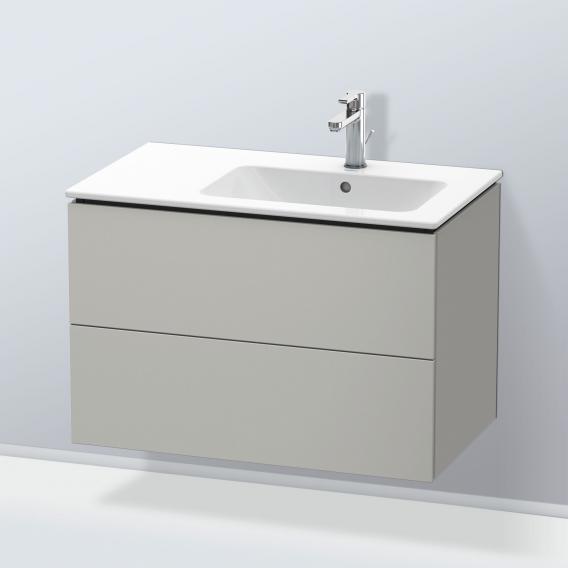 Duravit L-Cube 梳妝台配有 2 個拉出式隔層，內部系統為胡桃木